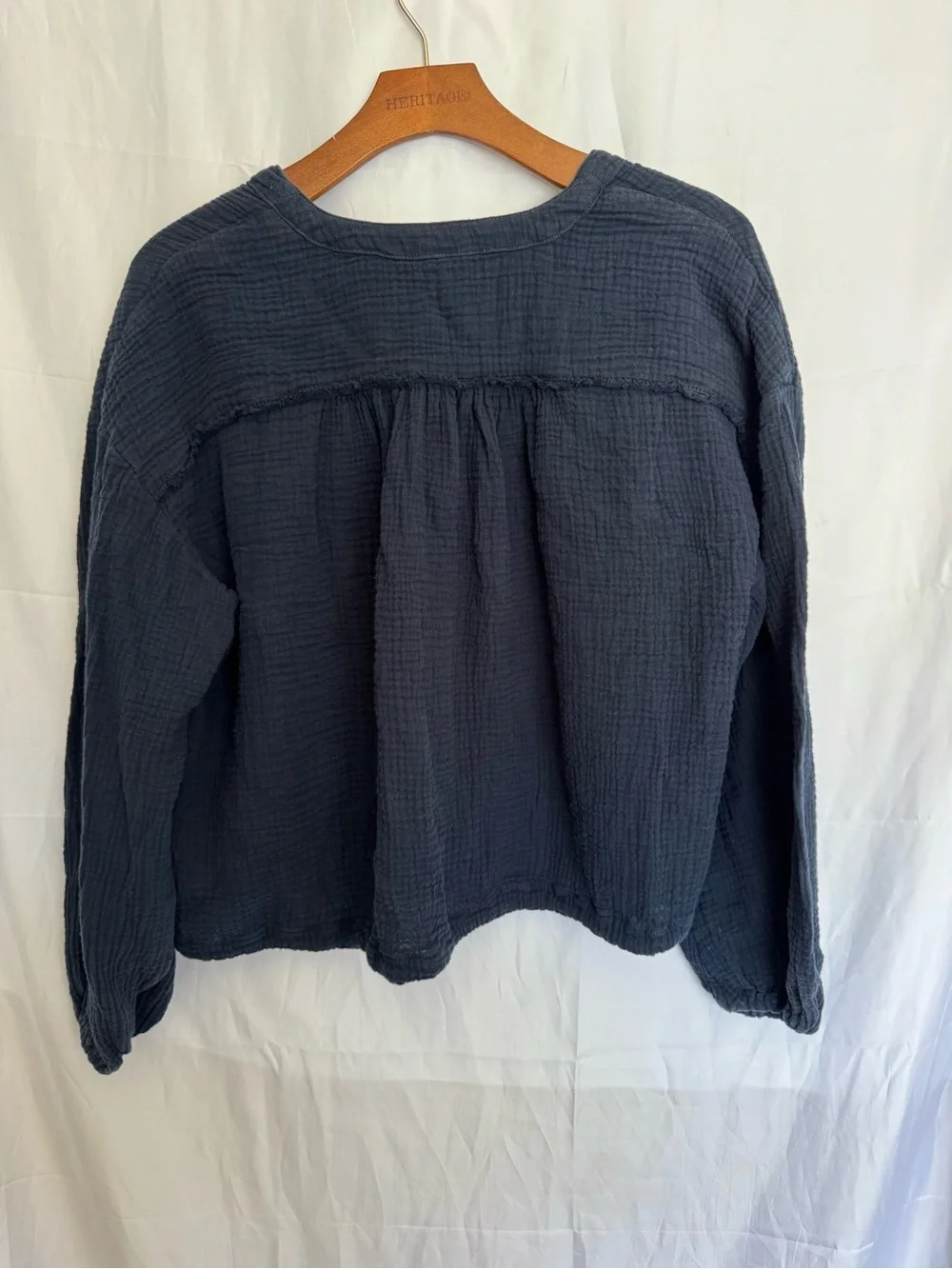 Free People Rising Sun textured cotton button-down crop top size small OVERSIZED